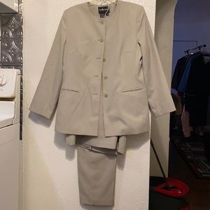 Beige blazer with matching skirt & pant.